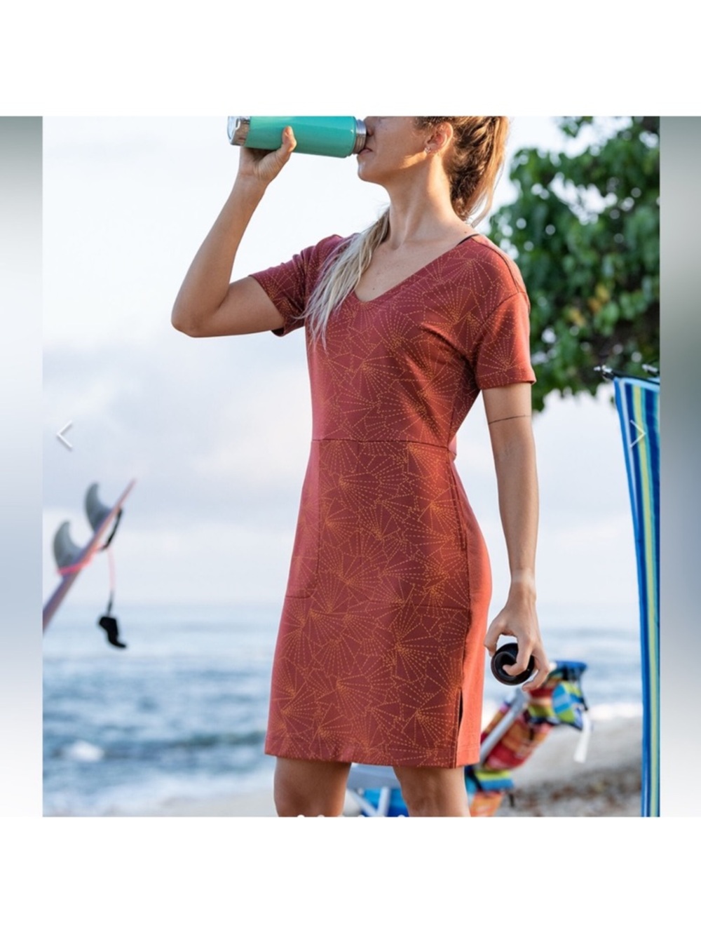 🧡🧡Title Nine Shashiko Deep Pocket Rust Tan Athletic SS Knit Dress Size XS🧡🧡